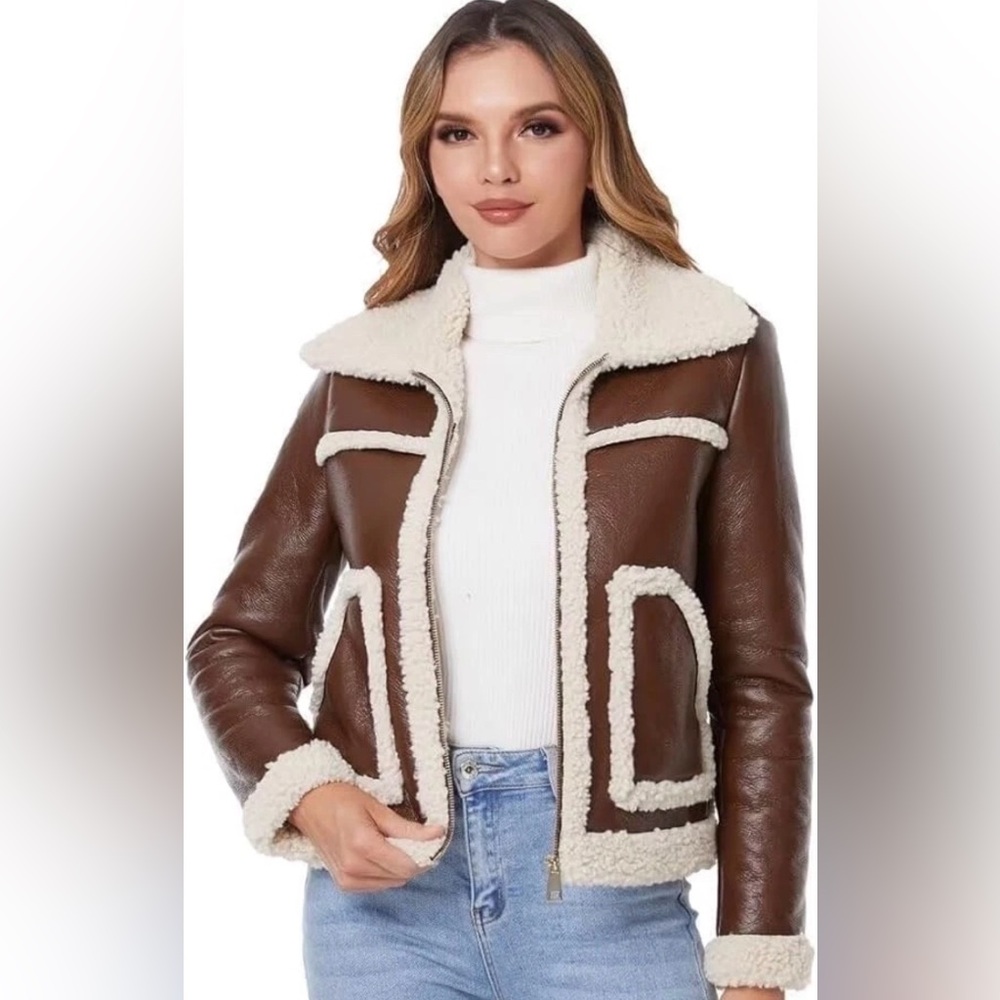 DIASHINY Women's Faux Shearing Fur Winter Coat NWT